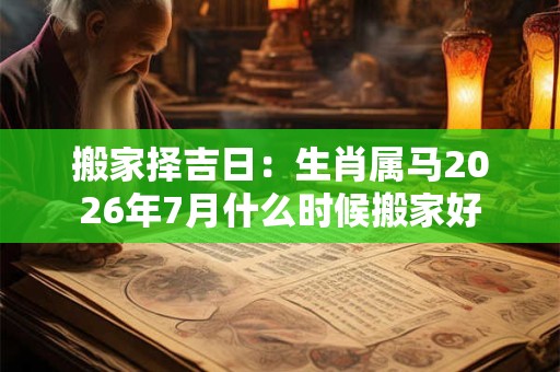 搬家择吉日：生肖属马2026年7月什么时候搬家好