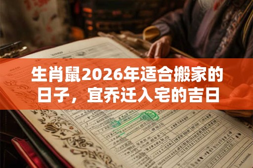 生肖鼠2026年适合搬家的日子，宜乔迁入宅的吉日