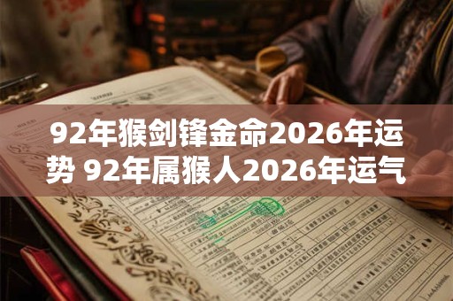 92年猴剑锋金命2026年运势 92年属猴人2026年运气好不好